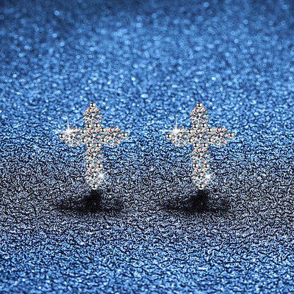[Royal&Vicky]SPARKLING CROSS MOISSANITE STUD EARRINGS
