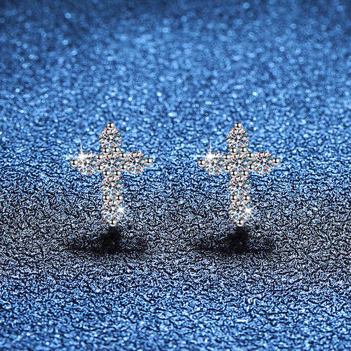 [Royal&Vicky]SPARKLING CROSS MOISSANITE STUD EARRINGS