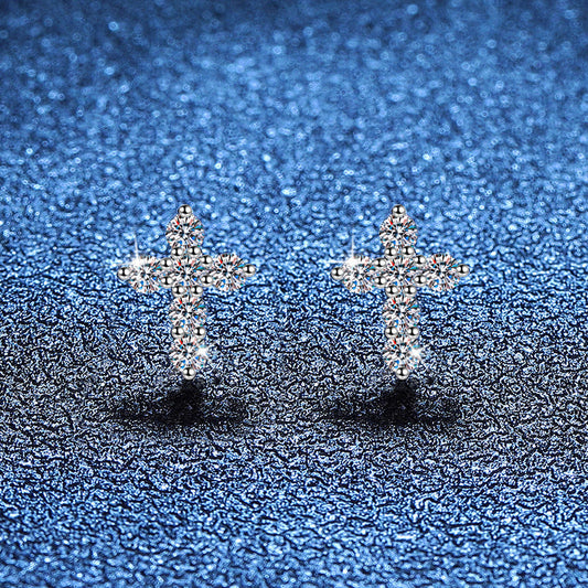 [Royal&Vicky]SPARKLING CROSS MOISSANITE STUD EARRINGS
