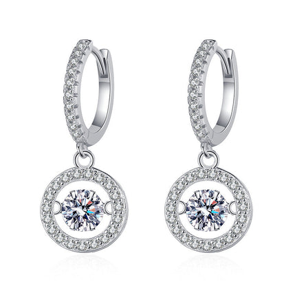 [Royal&Vicky]DANCING MOISSANITE HALO DROP HOOP EARRINGS