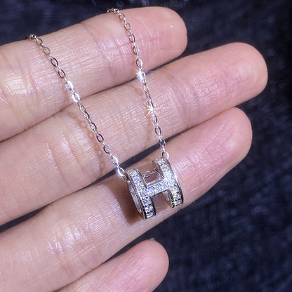 [Royal&Vicky]FULL-PAVE "H" MOISSANITE PENDANT NECKLACE