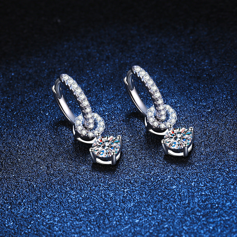 [Royal&Vicky]INTERLOCKING DOUBLE RING MOISSANITE DROP EARRINGS