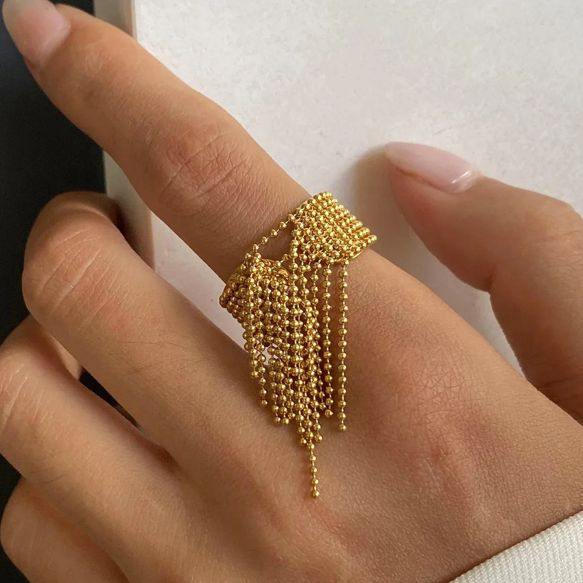 [Royal&Vicky]Krystelle Gold Tassel Ring