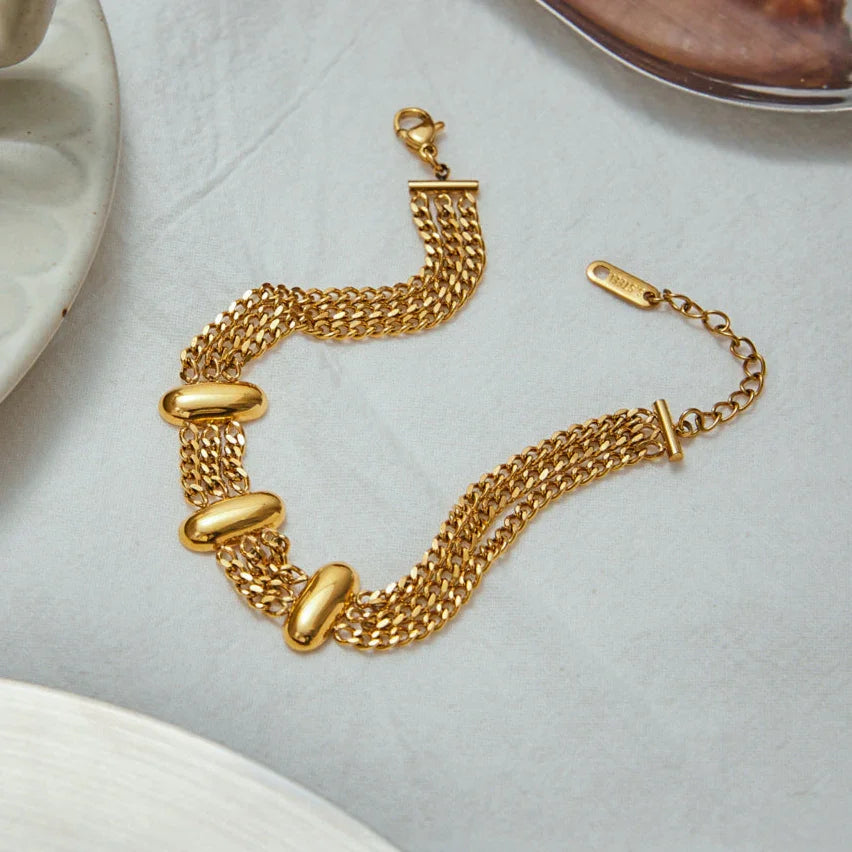 [Royal&Vicky]Kathleen Layered Chain Gold Bracelet
