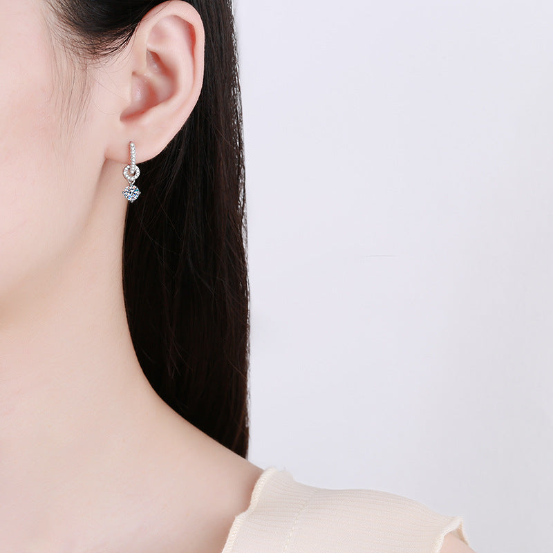 [Royal&Vicky]INTERLOCKING DOUBLE RING MOISSANITE DROP EARRINGS