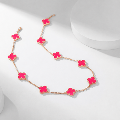 [Royal Jewellery]NEW CLOVER 10 MOTIFS PINK ENAMEL NECKLACE