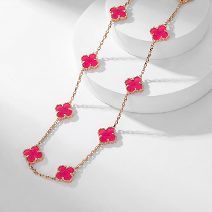 [Royal Jewellery]NEW CLOVER 10 MOTIFS PINK ENAMEL NECKLACE