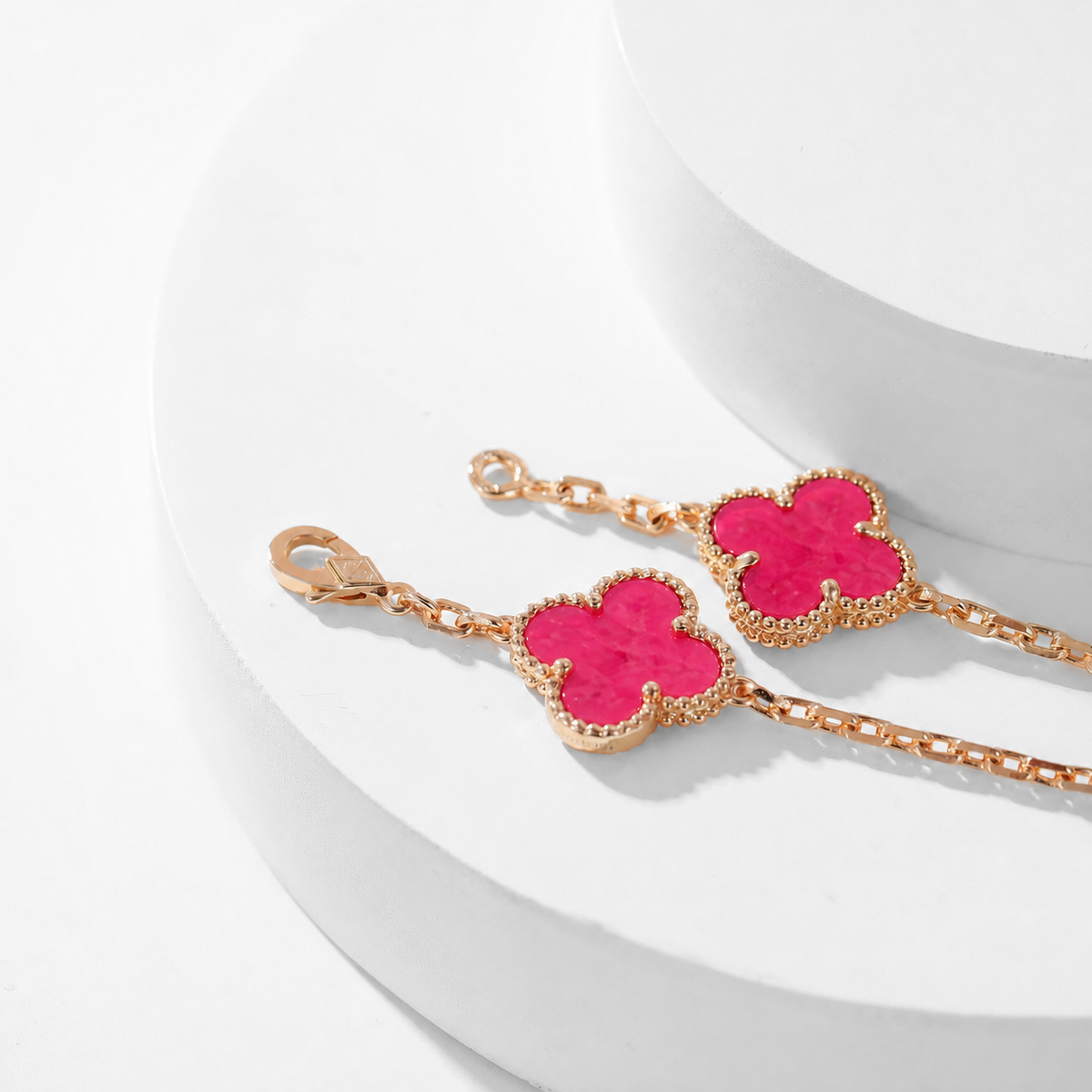 [Royal Jewellery]NEW CLOVER 10 MOTIFS PINK ENAMEL NECKLACE