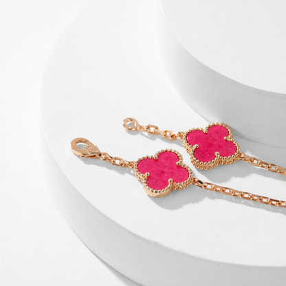 [Royal Jewellery]NEW CLOVER 10 MOTIFS PINK ENAMEL NECKLACE