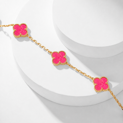 [Royal Jewellery]NEW CLOVER 10 MOTIFS PINK ENAMEL NECKLACE