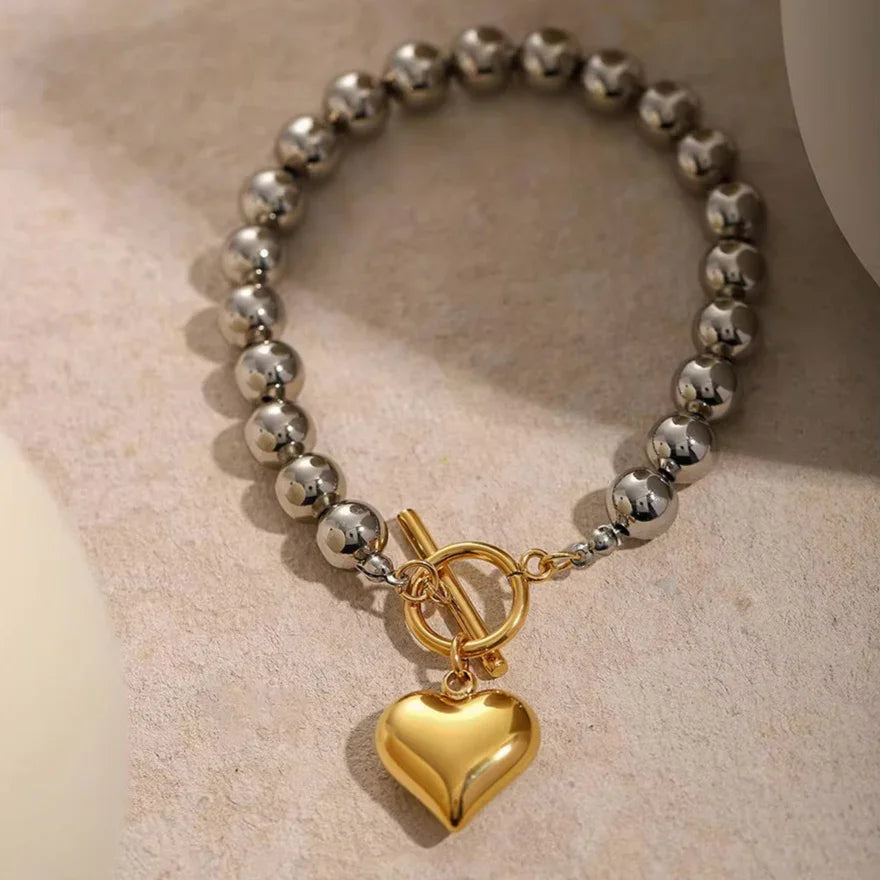 [Royal&Vicky]Alicia Chunky Bead Heart Bracelet