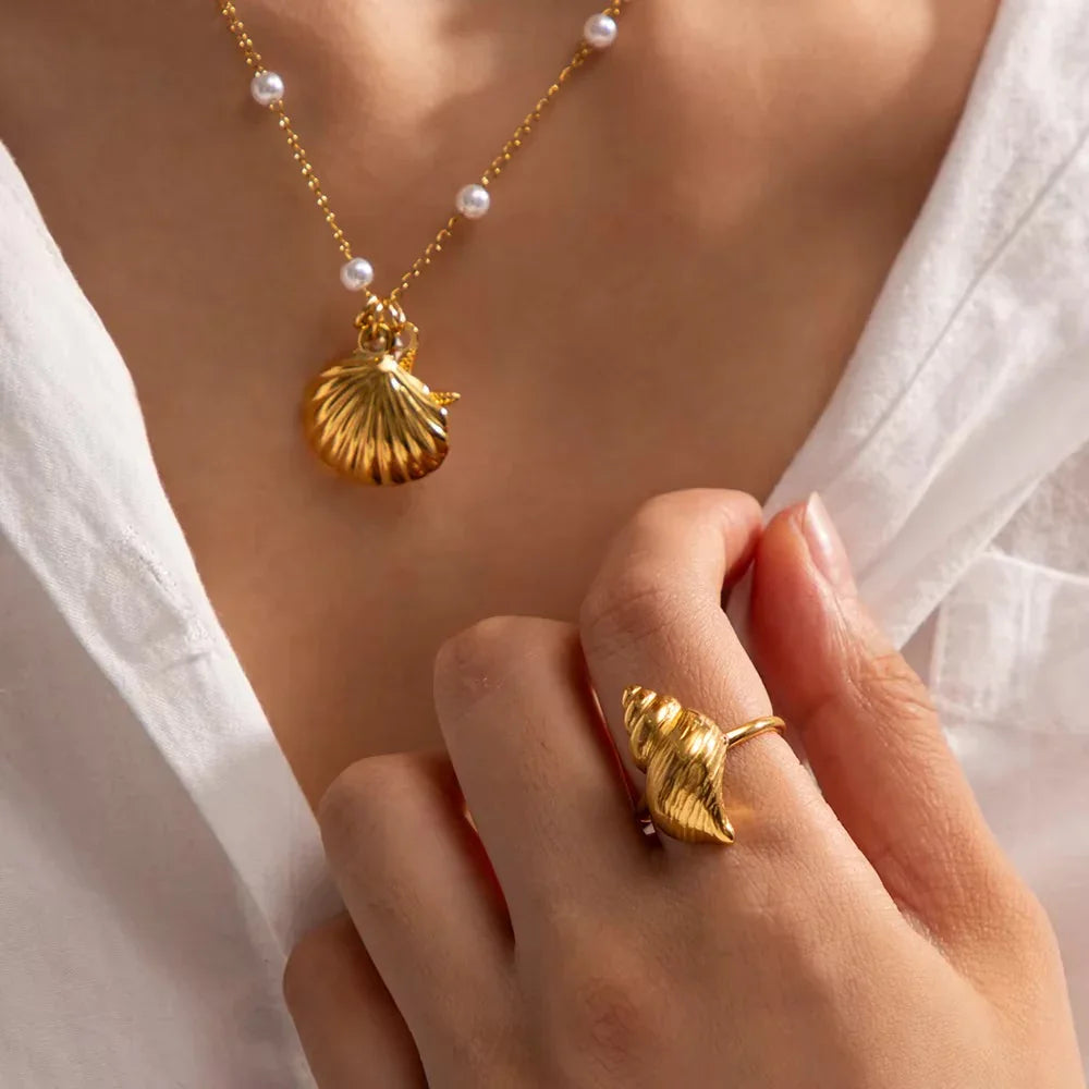 [Royal&Vicky]Ohana Meeresmuschel Goldring