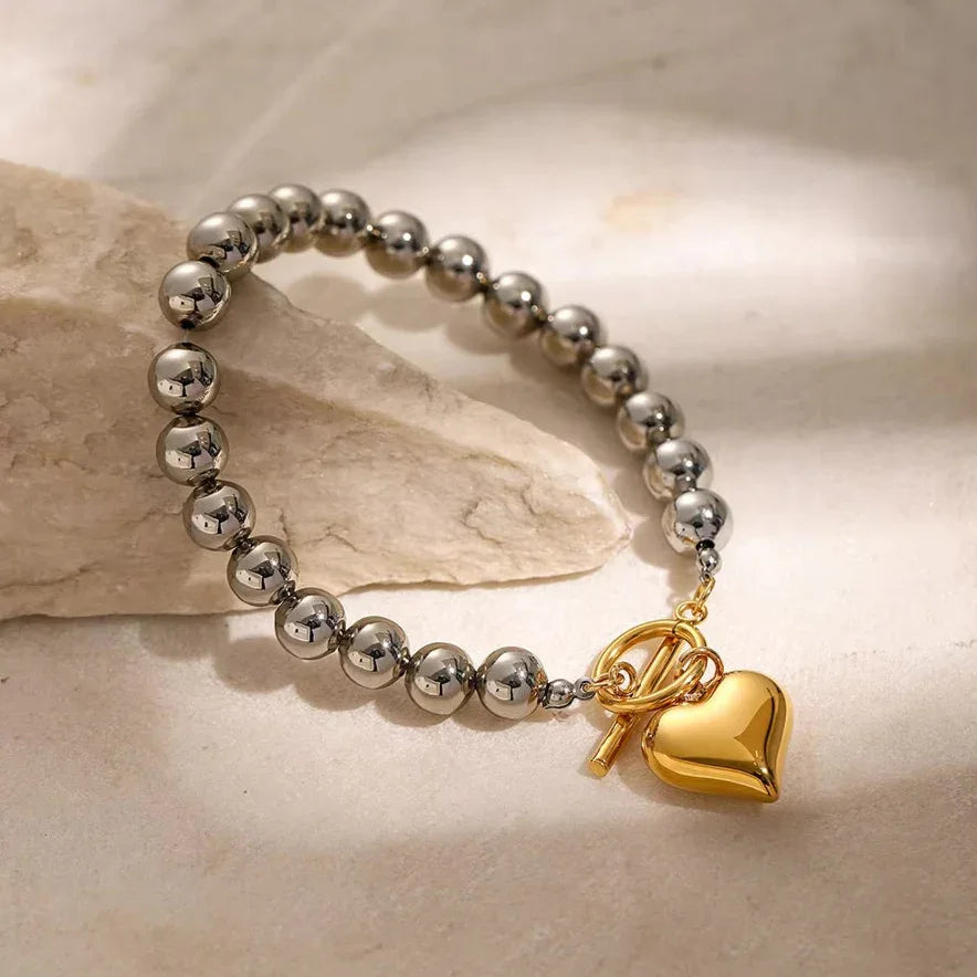 [Royal&Vicky]Alicia Chunky Bead Heart Bracelet