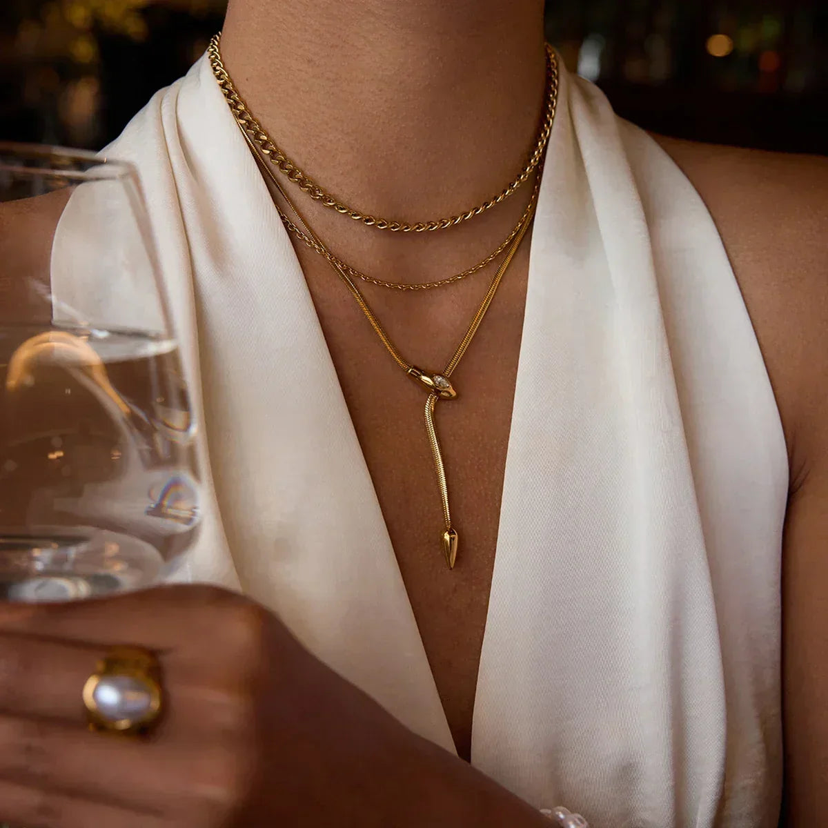 [Royal&Vicky]Zarelle Gold Serpentine Pendant