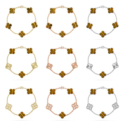 [Royal Jewellery] CLOVER 5 MOTIFS TIGER EYE BRACELET COLLECTION