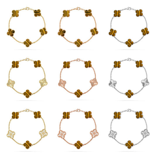 [Royal Jewellery] CLOVER 5 MOTIFS TIGER EYE BRACELET COLLECTION
