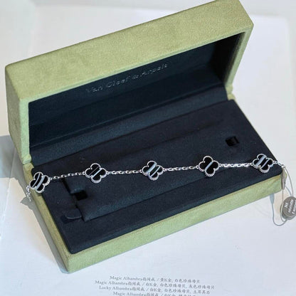 [Royal Jewellery]CLOVER 5 MOTIF VEINED ONYX BRACELET SILVER