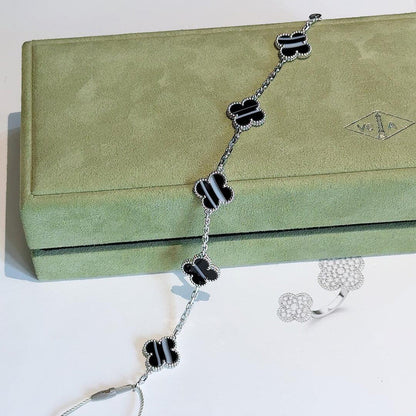 [Royal Jewellery]CLOVER 5 MOTIF VEINED ONYX BRACELET SILVER