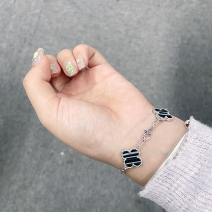 [Royal Jewellery]CLOVER 5 MOTIF VEINED ONYX BRACELET SILVER