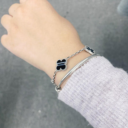 [Royal Jewellery]CLOVER 5 MOTIF VEINED ONYX BRACELET SILVER