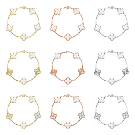 [Royal Jewellery]CLOVER WHITE PEARL MOP 5 MOTIF BRACELET COLLECTION