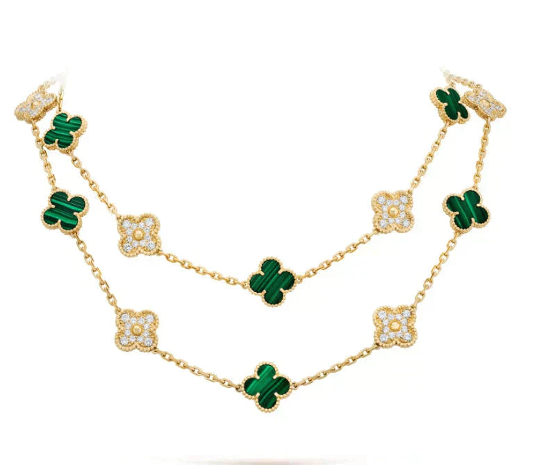 [ROYAL]CLOVER 20 MOTIFS MALACHITE DIAMOND NECKLACE