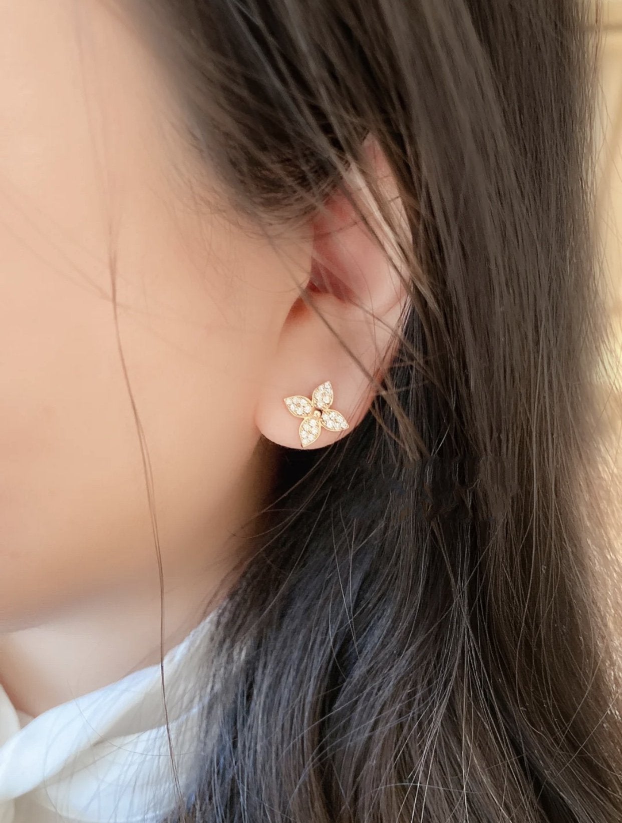 [ROYAL]STAR BLOSSOM STUD EARRINGS PINK GOLD DIAMONDS