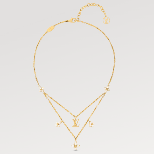 [ROYAL]LV FLOWERGRAM GOLD MOP DOUBLE ROW NECKLACE