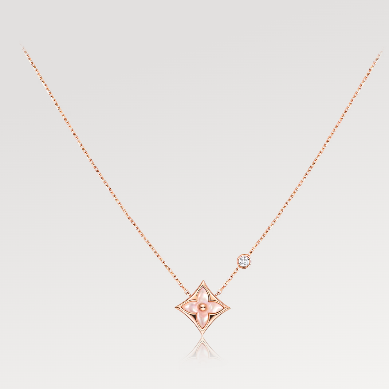 [ROYAL]LV STAR PINK MOP 1 DIAMOND PINK GOLD NECKLACE