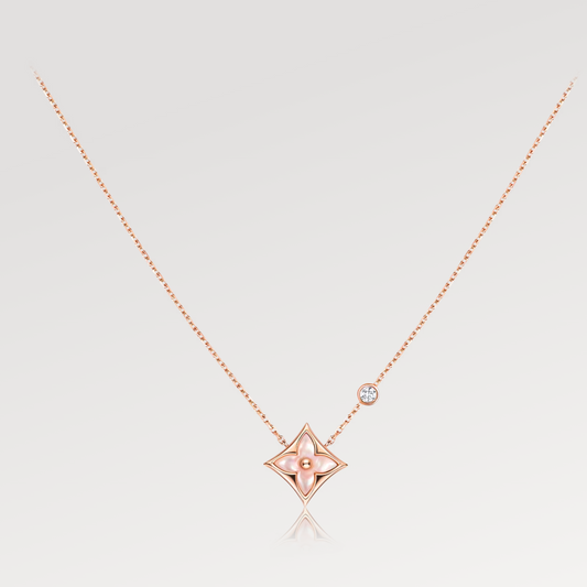 [ROYAL]LV STAR PINK MOP 1 DIAMOND PINK GOLD NECKLACE