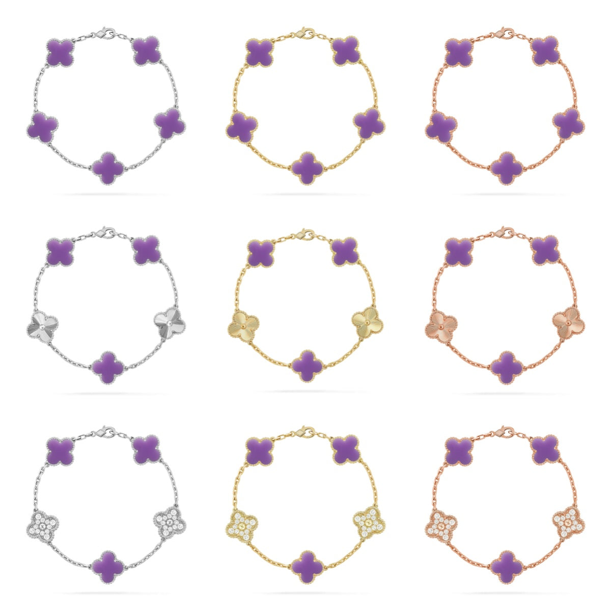 [Royal Jewellery]CLOVER 5 MOTIF LIGHT PURPLE BRACELET COLLECTION