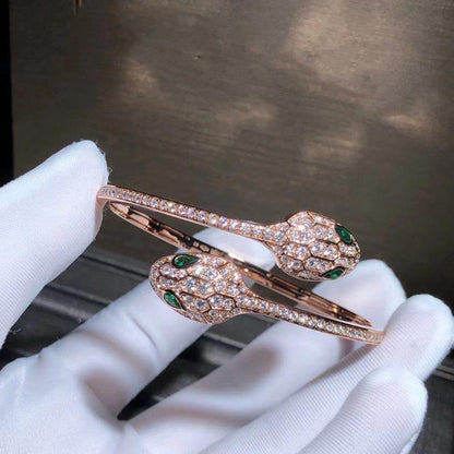 [ROYAL]SERPENTI BRACELET PINK GOLD MALACHITE DIAMOND DOUBLE SNAKE