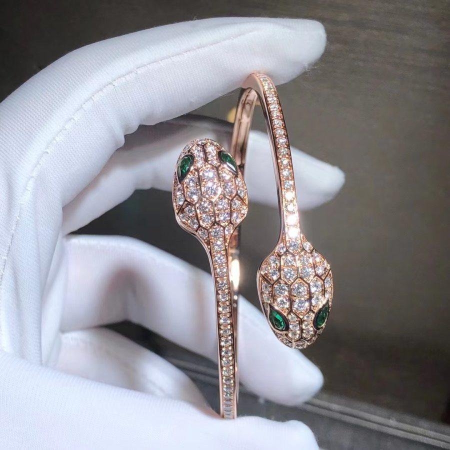 [ROYAL]SERPENTI BRACELET PINK GOLD MALACHITE DIAMOND DOUBLE SNAKE