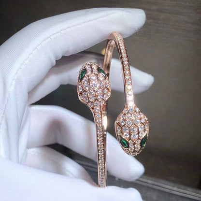 [ROYAL]SERPENTI BRACELET PINK GOLD MALACHITE DIAMOND DOUBLE SNAKE