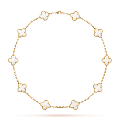[Royal Jewellery]CLOVER 10 MOTIFS WHITE MOTHER OF PEARL NECKLACE