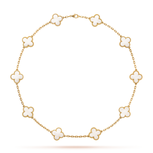 [Royal&Vicky]CLOVER 10 MOTIFS WHITE MOTHER OF PEARL NECKLACE