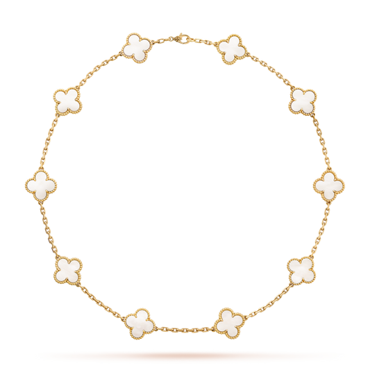[Royal Jewellery]CLOVER 10 MOTIFS WHITE MOTHER OF PEARL NECKLACE