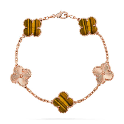 [Royal Jewellery] CLOVER 5 MOTIFS TIGER EYE BRACELET COLLECTION