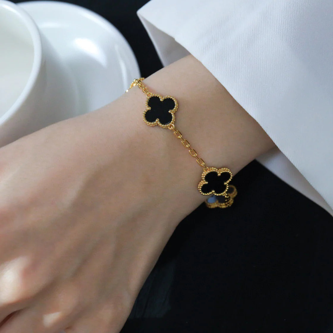 [Royal Jewellery]CLOVER  5 MOTIFS BLACK ONYX BRACELET