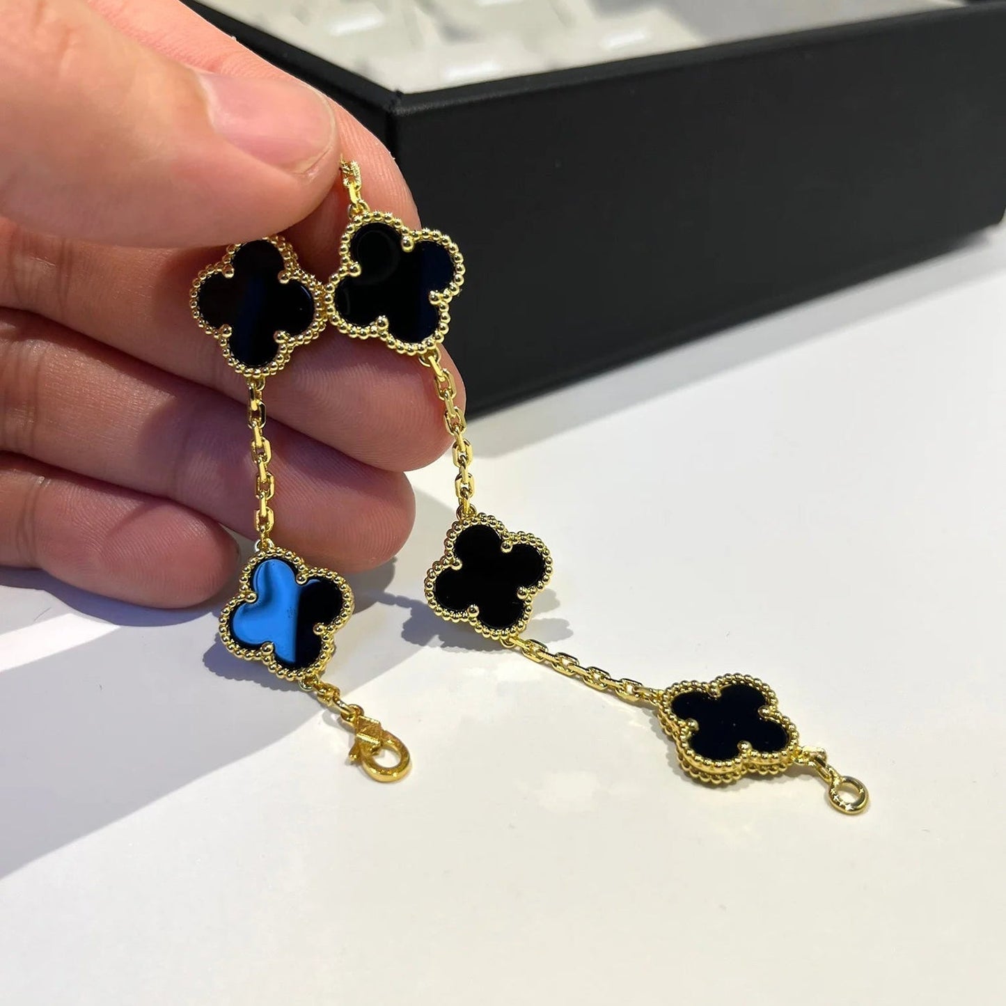 [ROYAL]CLOVER  5 MOTIFS BLACK ONYX BRACELET