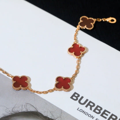 [Royal Jewellery]CLOVER 5 MOTIFS RED AGATE  BRACELET