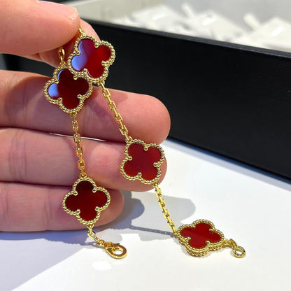 [Royal Jewellery]CLOVER 5 MOTIFS RED AGATE  BRACELET