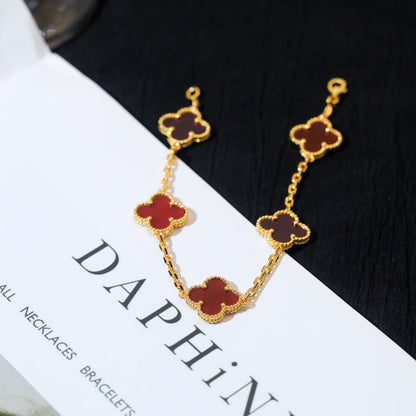 [Royal Jewellery]CLOVER 5 MOTIFS RED AGATE  BRACELET