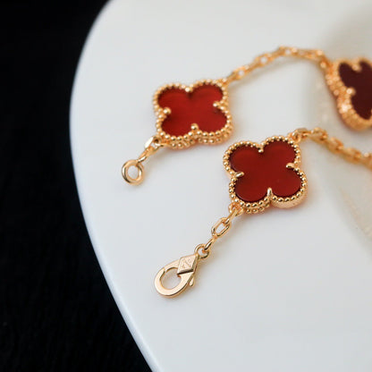 [Royal Jewellery]CLOVER 5 MOTIFS RED AGATE  BRACELET