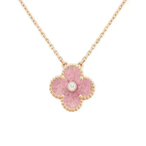 [ROYAL]CLOVER 15MM DIAMOND RHODONITE NECKLACE