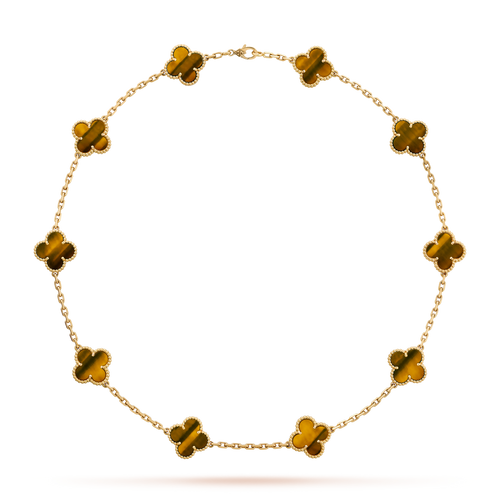 [Royal&Vicky]CLOVER 10 MOTIFS TIGER EYE NECKLACE