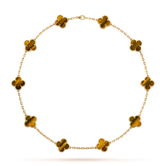 [Royal Jewellery]CLOVER 10 MOTIFS TIGER EYE NECKLACE
