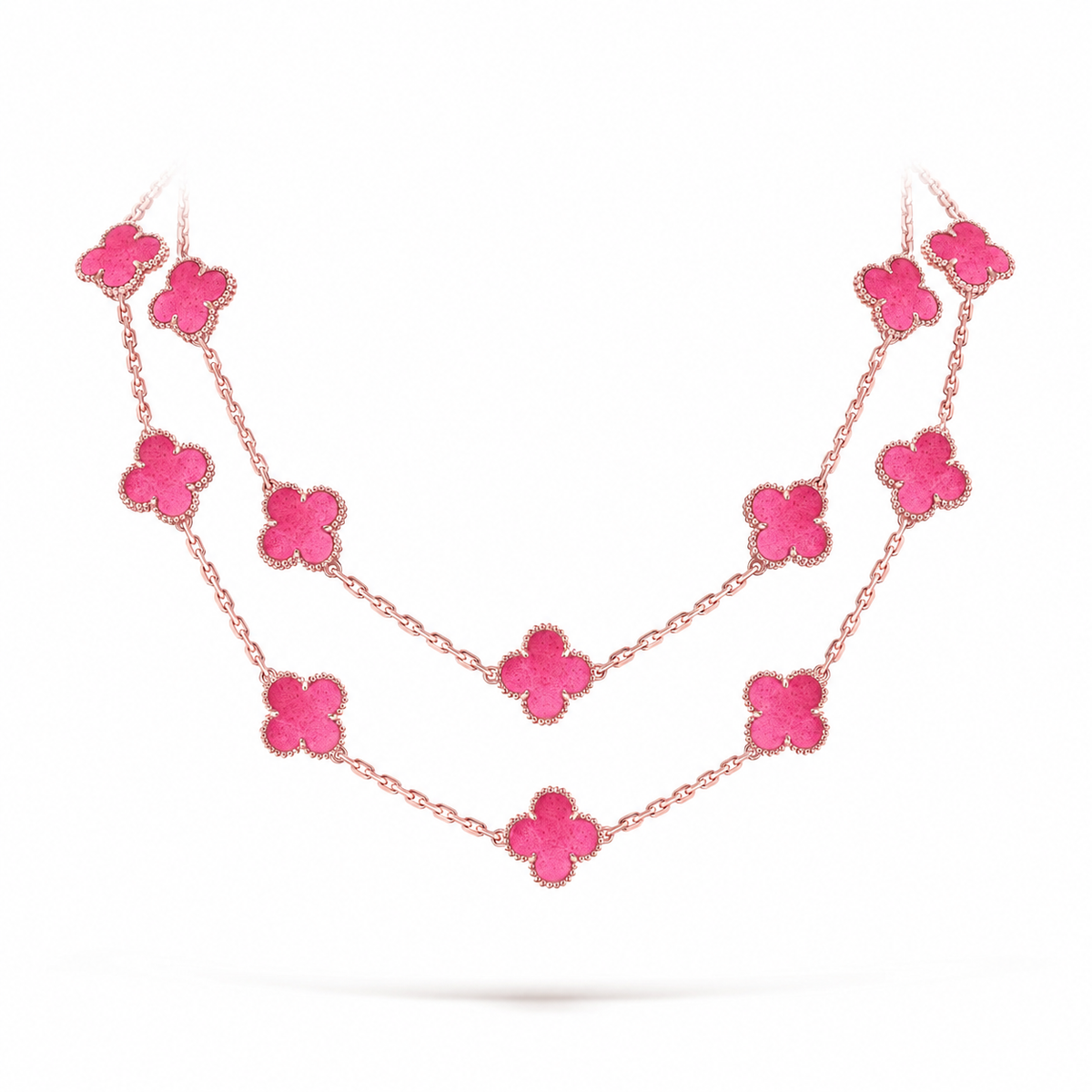 [Royal Jewellery] NEW CLOVER 20 MOTIFS PINK ENAMEL NECKLACE