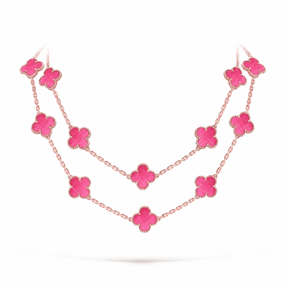 [Royal Jewellery] NEW CLOVER 20 MOTIFS PINK ENAMEL NECKLACE