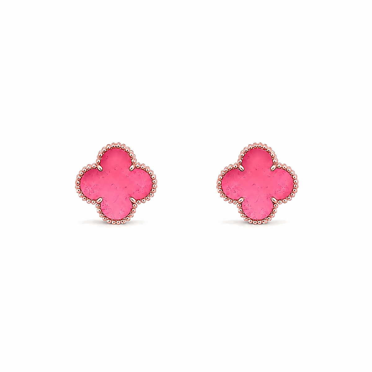 [Royal Jewellery]NEW CLOVER 15MM PINK ENAMEL STUD EARRINGS